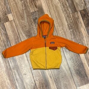 Patagonia Kids Two-Tone Orange and Yellow Hooded Fleece Jacket